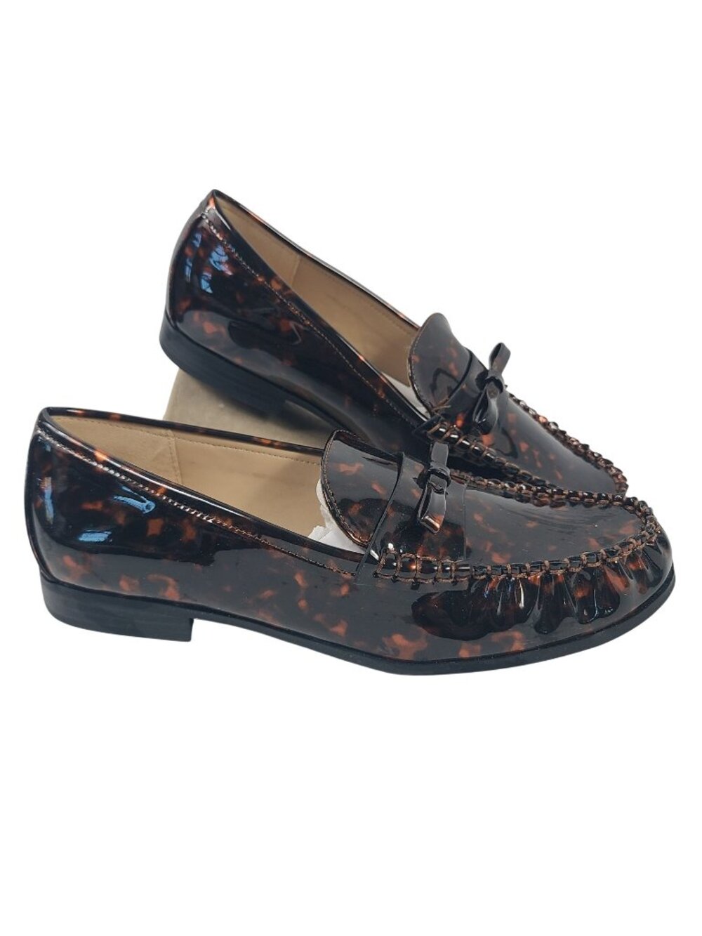 NEW Bandolino Women's Laynei Tortoiseshell Patent Loafers Bow Detail Size 10